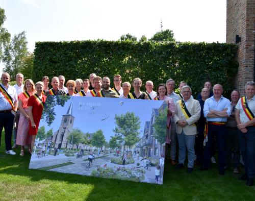 Groepsfoto Kempense burgemeesters met Kempen2030-bord